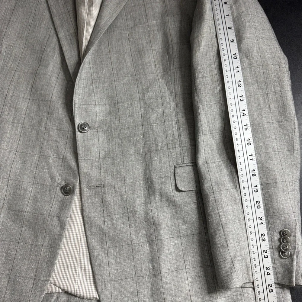 Jos‎ A Bank Tailored Fit Linen Wool Plaid Sport Coat Blazer Mens 46R